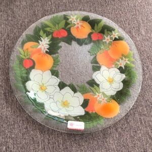 COPY - Peggy Karr Magnolia Oranges and Kumquat 14” Round Plate Fused Glass Like…